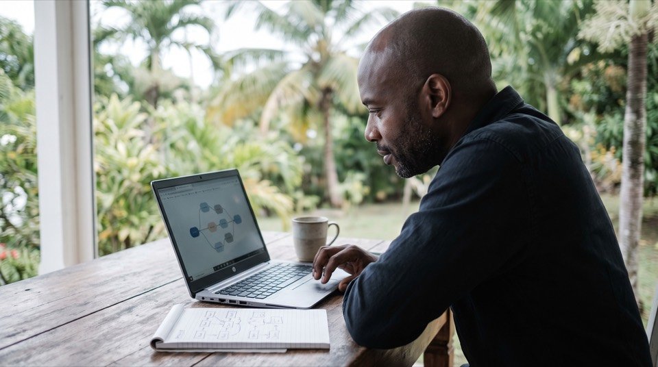 Un professionnel guadeloupéen construit un enchaînement d'automatisations sur son ordinateur